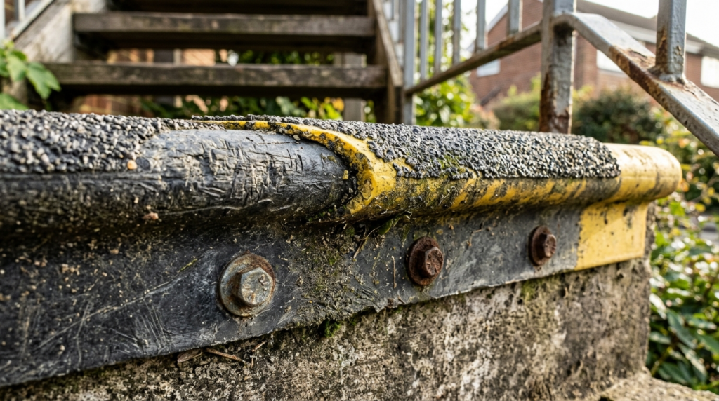 Close-up detail shot of textured GRP anti-slip stair tread p