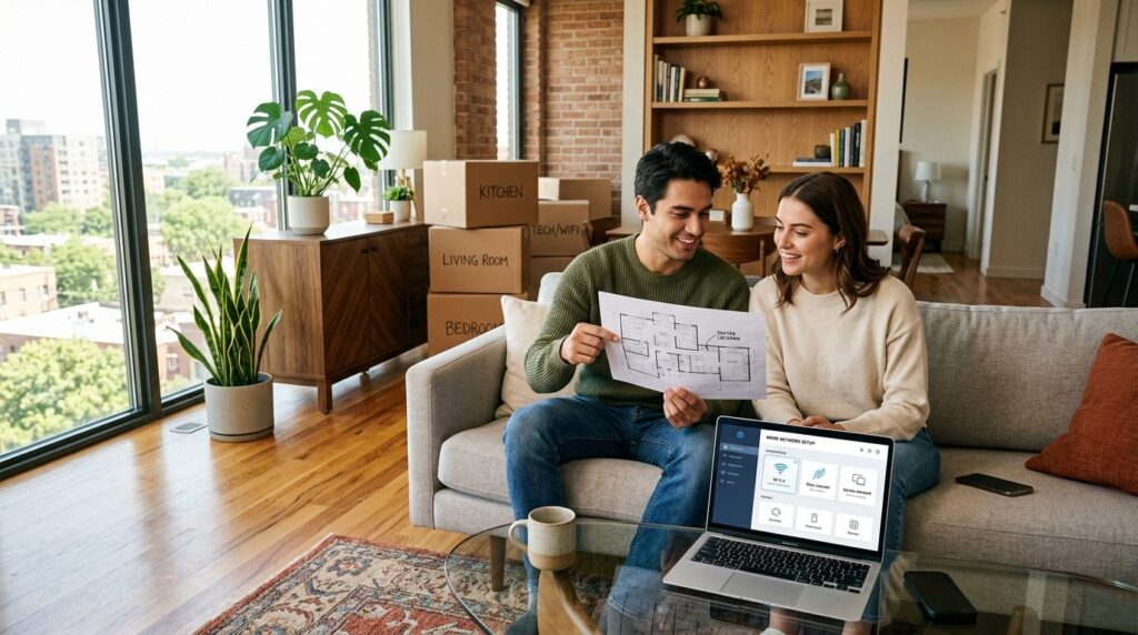 Professional stock photo of a young couple in a renovated ap