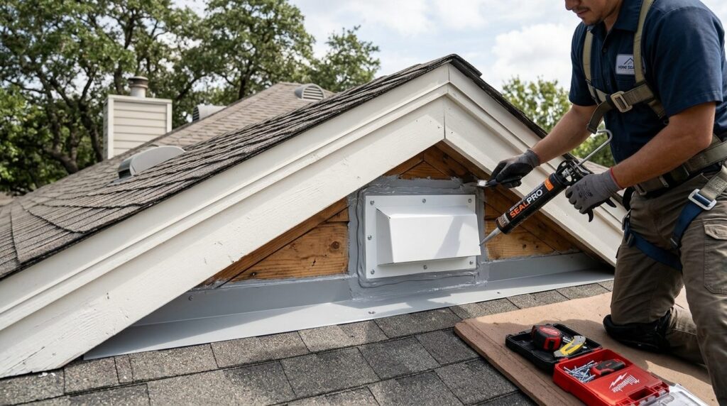Detailed photorealistic image of sealed attic ventilation op