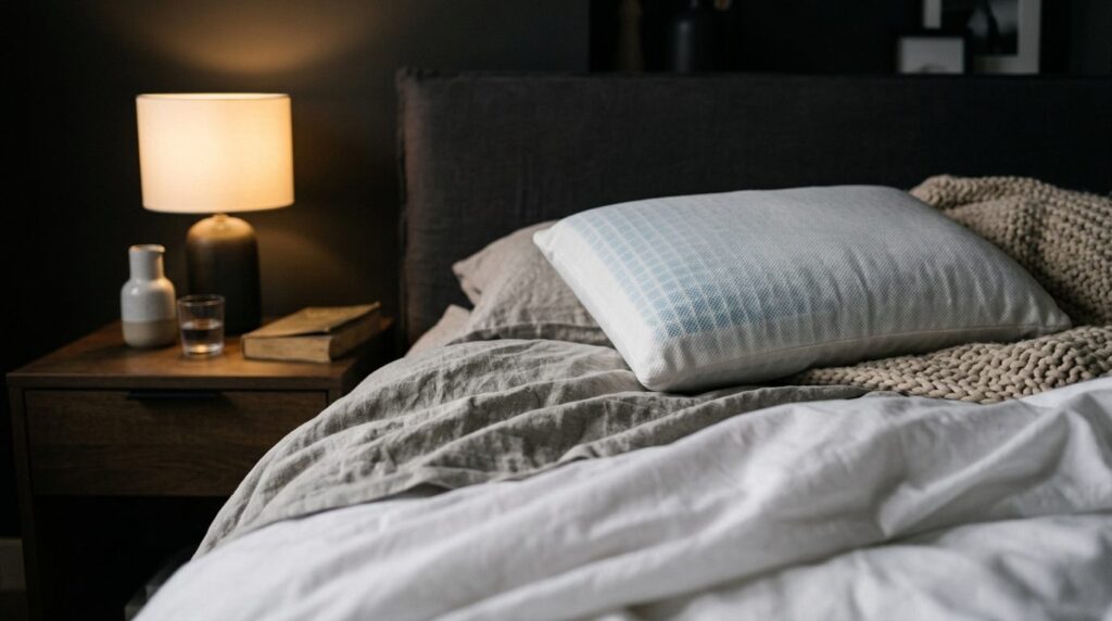 Close-up detail shot of luxury bedding materials and sleep e