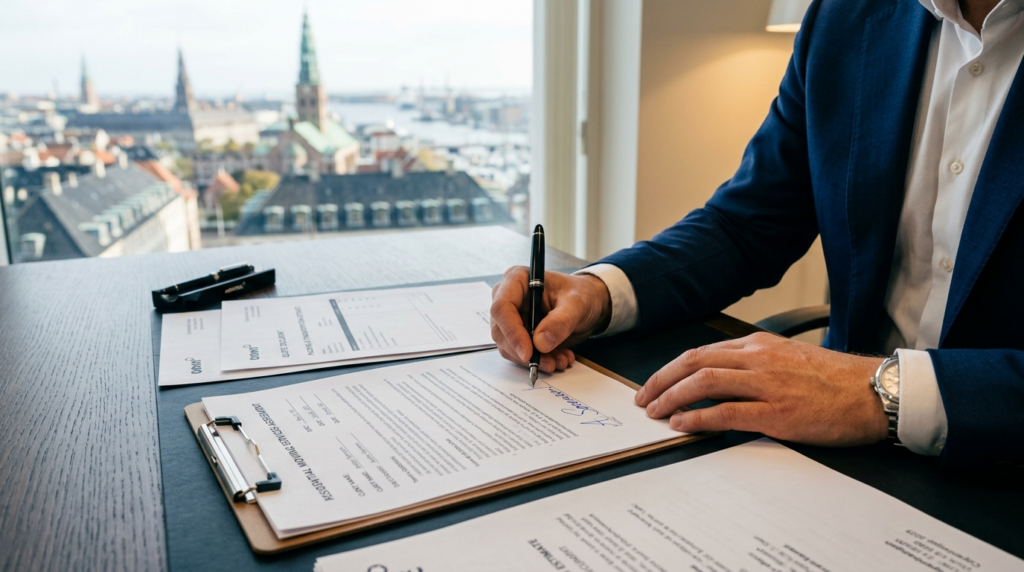 Close-up of a decisive businessmans hand signing a moving c